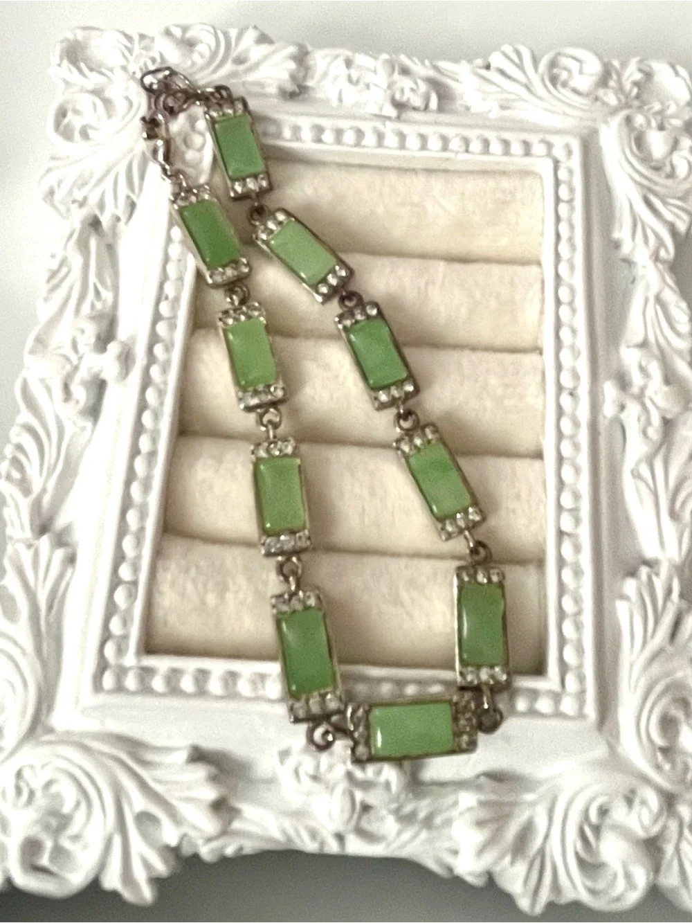 Vintage 925 Sterling Silver Green Chalcedony Bracelet 6.5–7.75” Apple Green